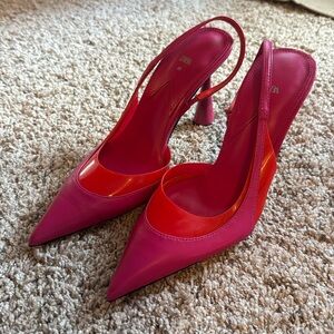 Pink/Red 2-Tone Zara pointed toe slingback heels